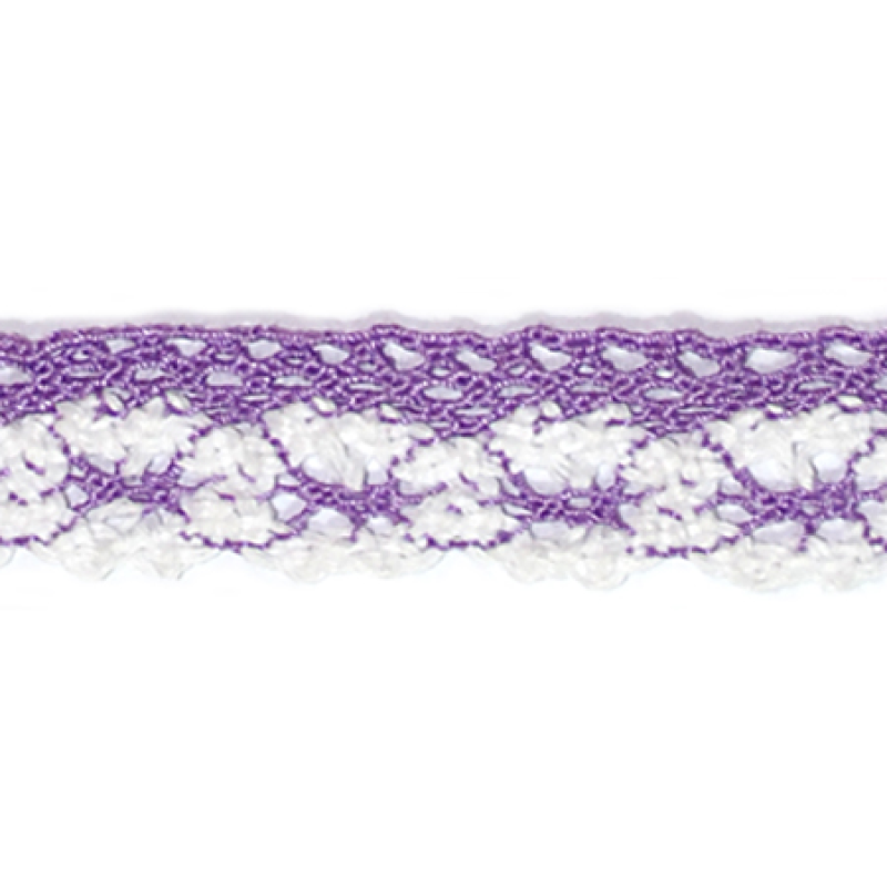 Мереживо бавовняне, ширина 2,5 см Біло-бузкові Мереживо бавовняне, ширина 2,5 см Біло-бузкові