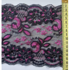 Мереживо еластичне, ширина 15 см чорно-малиновий