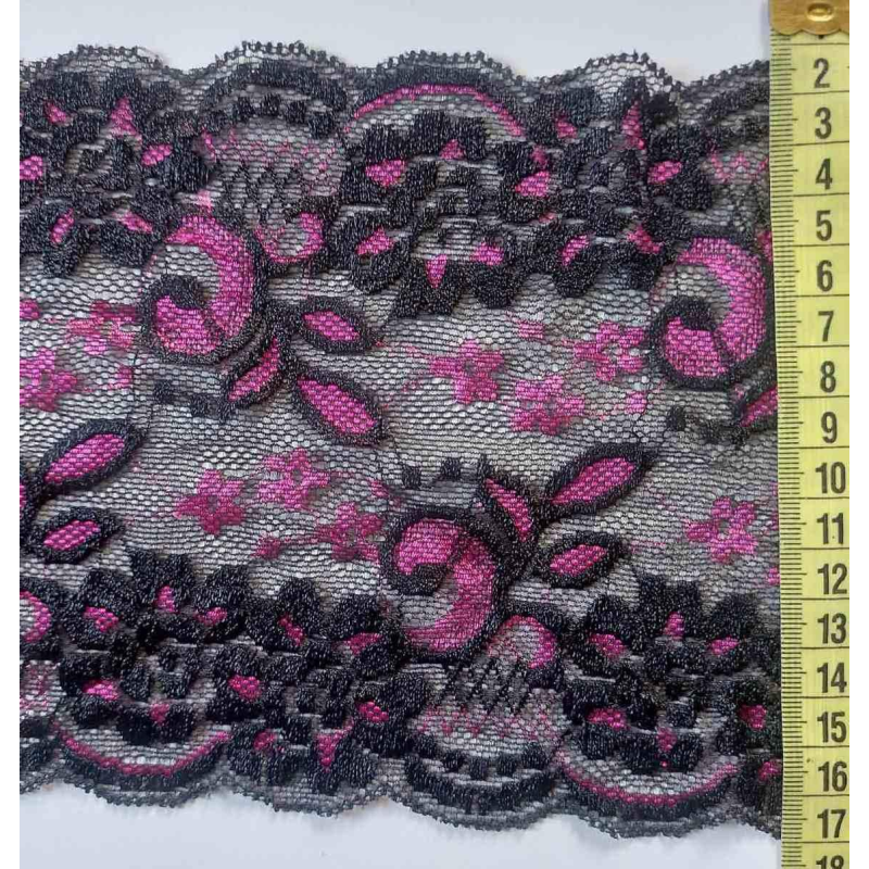 Мереживо еластичне, ширина 15 см чорно-малиновий