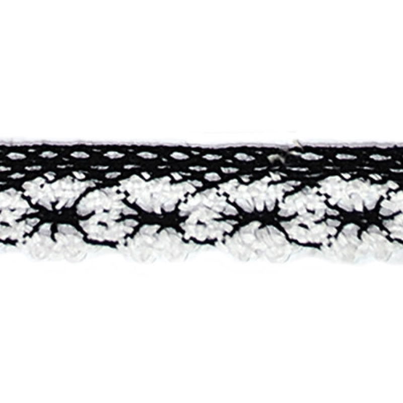 Мереживо бавовняне, ширина 2 см Біло-чорне