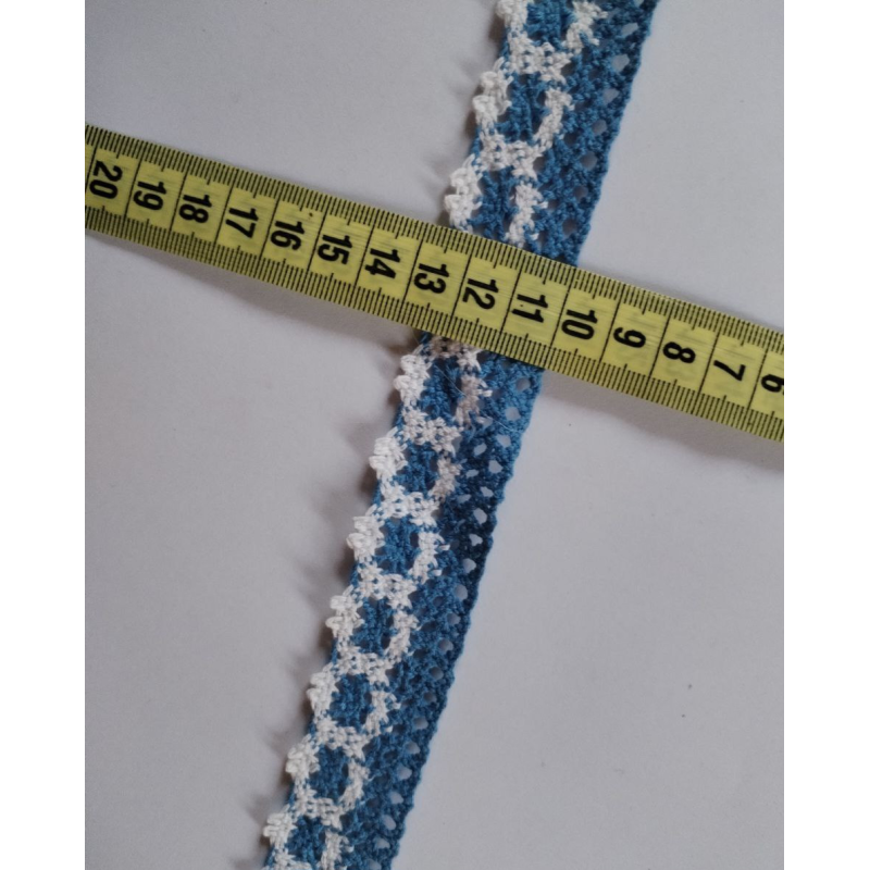Мереживо бавовняне, ширина 3 см Біло-блакитне