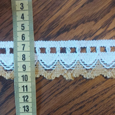 Мереживо бавовняне, ширина 3,5 см Біло-бежеве з люрексом