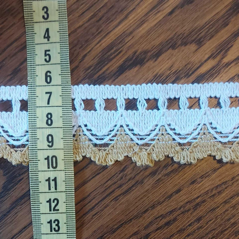 Мереживо бавовняне, ширина 3,5 см Біло-бежеве з люрексом