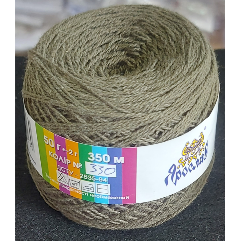 Пряжа бавовняна Ярослав 350 м. Колір: хакі