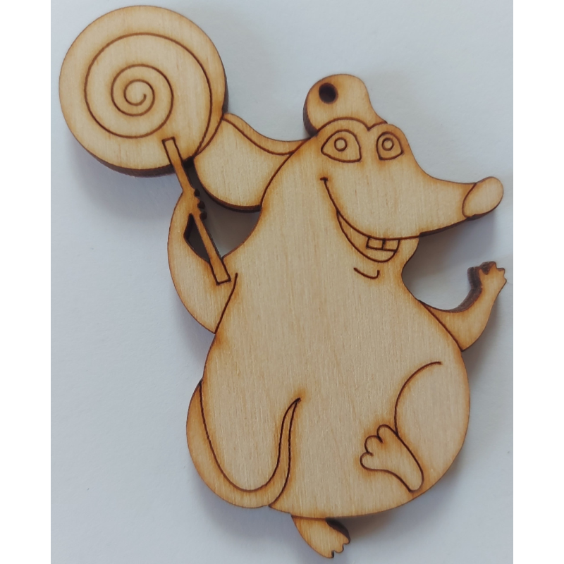 Розмальовка на фанері, Кулон. Мишка з цукеркою.