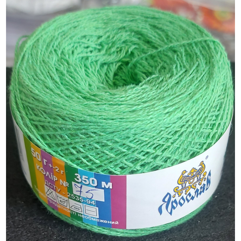Пряжа бавовняна Ярослав 350 м. Колір: м“ятний