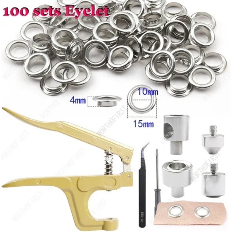 Пристрій для встановлення люверсів 10-15 мм із люверсами срібного кольору