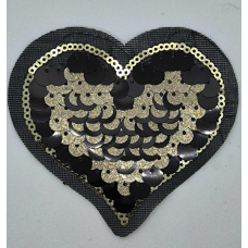 Аплікація для одягу. Чорне серце з паєтками