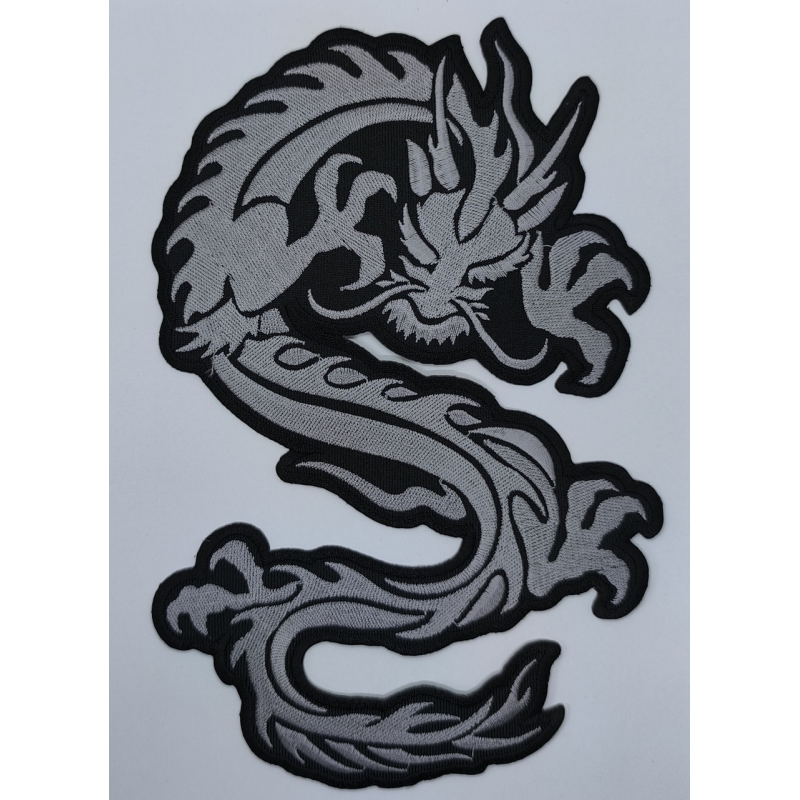 Аплікація для одягу байкерська. Срібний дракон.