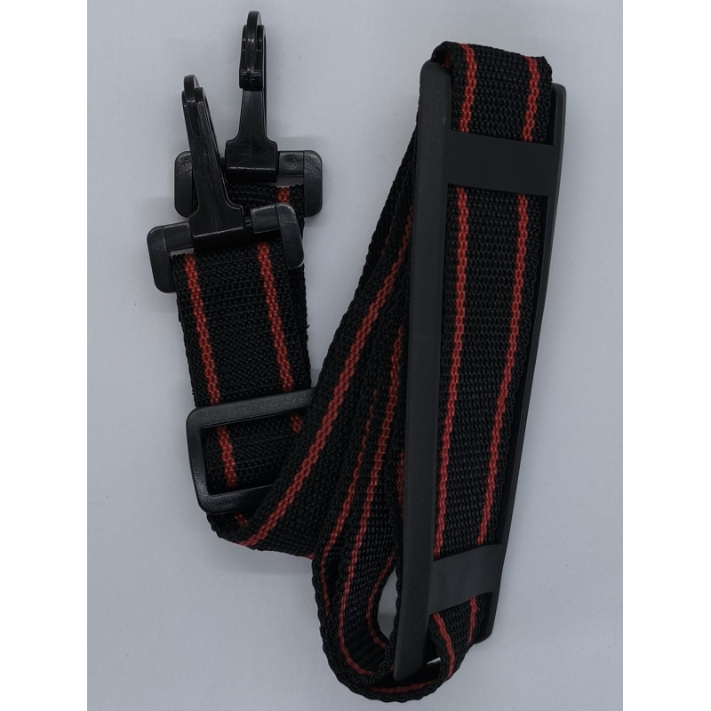 Ручка-шлейка для сумки 120 см. Чорна з червоними смужками.