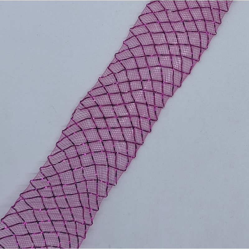 Сітка гофрована з люрексом для бантів 4 см. Малинова