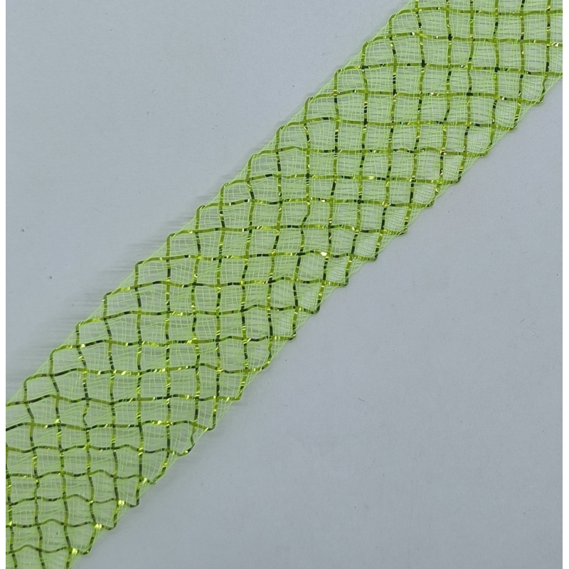 Сітка гофрована з люрексом для бантів 4 см. Салатова