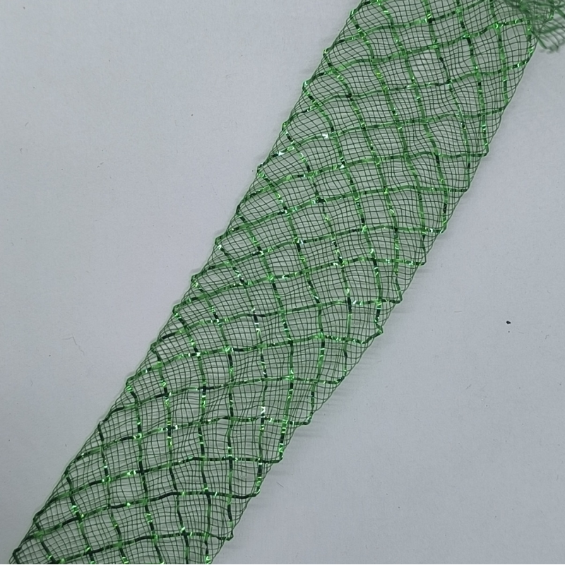 Сітка гофрована з люрексом для бантів 4 см Зелена