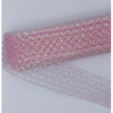 Сітка гофрована з люрексом для бантів 4 см. Блідо-рожева