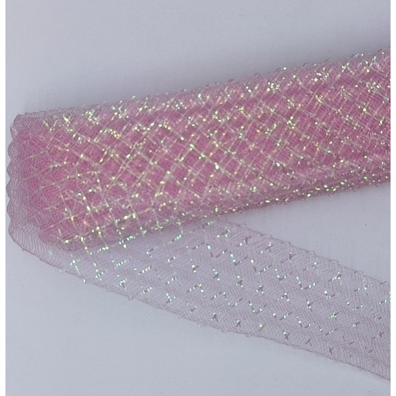 Сітка гофрована з люрексом для бантів 4 см. Блідо-рожева