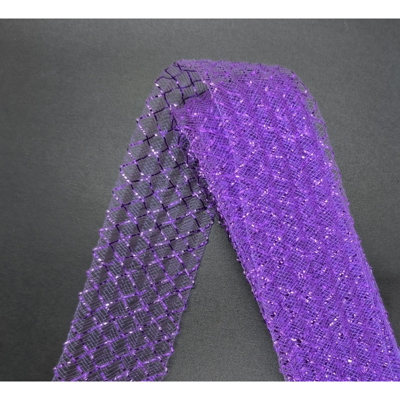 Сітка гофрована з люрексом для бантів 4 см. Бузкова