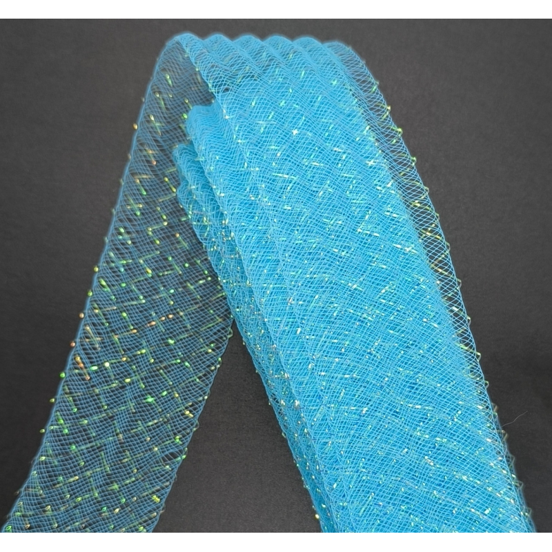 Сітка гофрована з люрексом для бантів 4 см. бірюзова