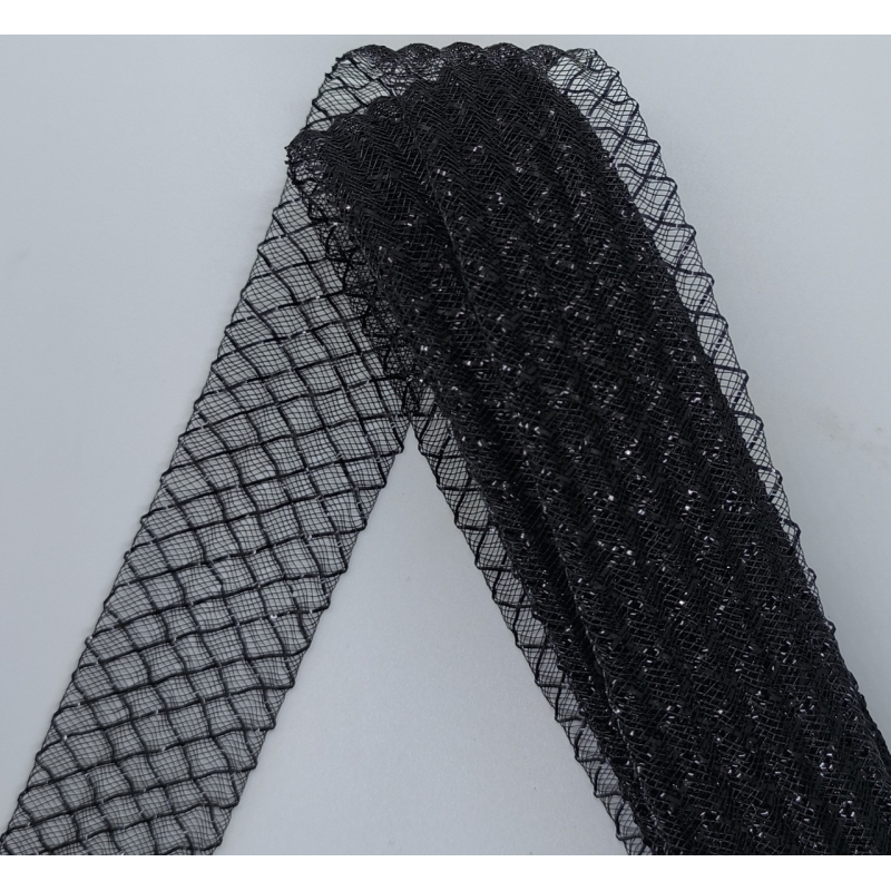 Сітка гофрована з люрексом для бантів 4 см. чорна