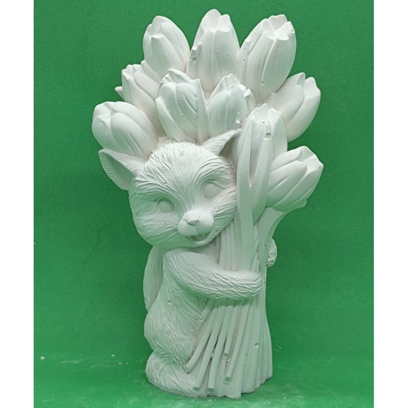 Гіпсова фігурка для розмальовування. Лисеня з тюльпанами.