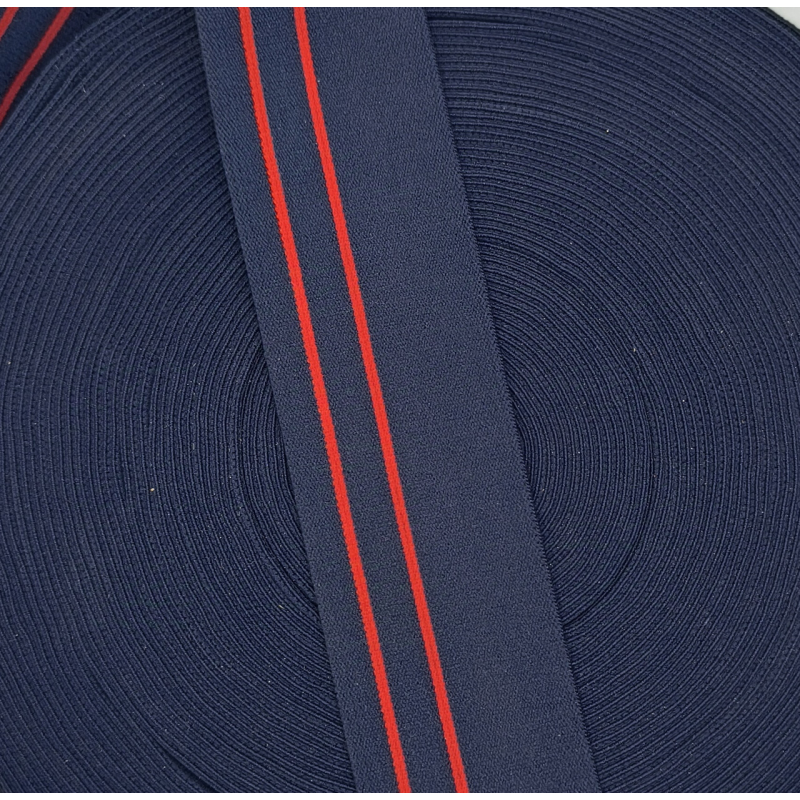 Гумка плоска 45 мм темно-синя з червоною смужкою