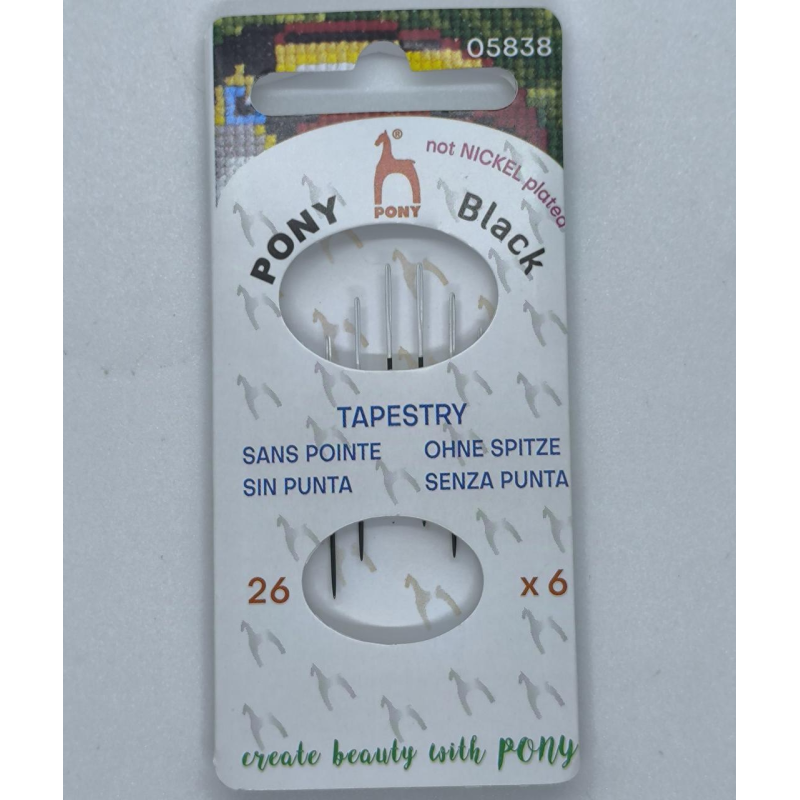 Голка Pony гобеленова No26 чорна з білим вічком 6 шт.