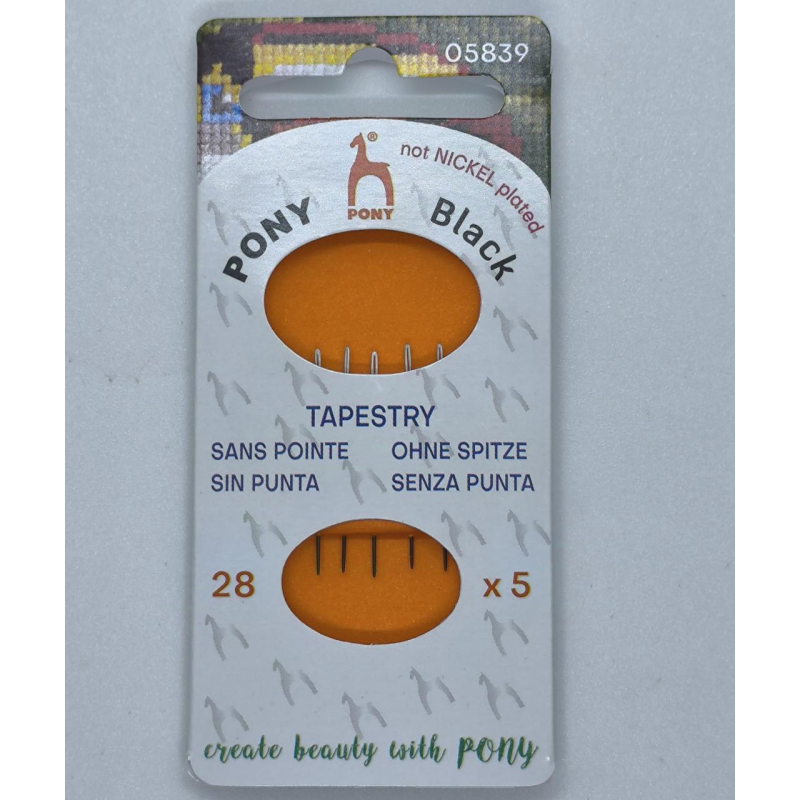 Голка Pony гобеленова No28 чорна з білим вічком 5 шт.