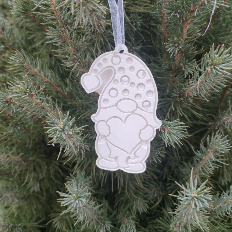 Гіпсова фігурка (барильєф) для розмальовування. Новорічна іграшка. Гномік із сідчком