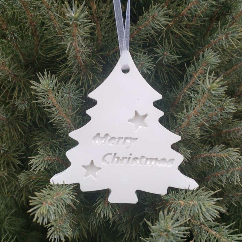 Гіпсова фігурка (барильєф) для розмальовування. Новорічна іграшка, Ялинка 3.