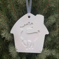 Гіпсова фігурка для розмальовування. Новорічна іграшка, Будиночок із оленям.