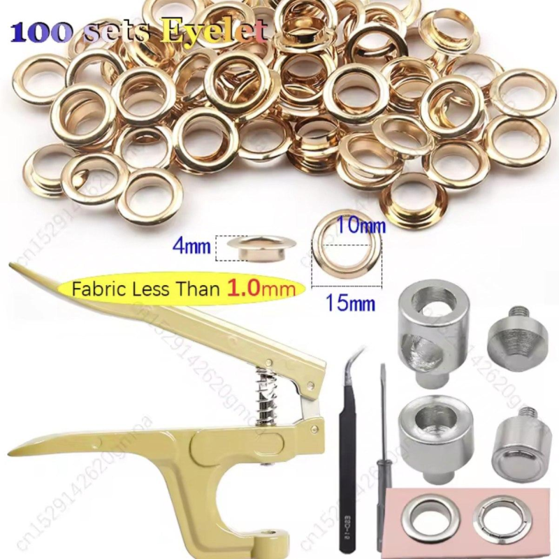 Пристрій для встановлення люверсів 10-15 мм із люверсами золотистого кольору