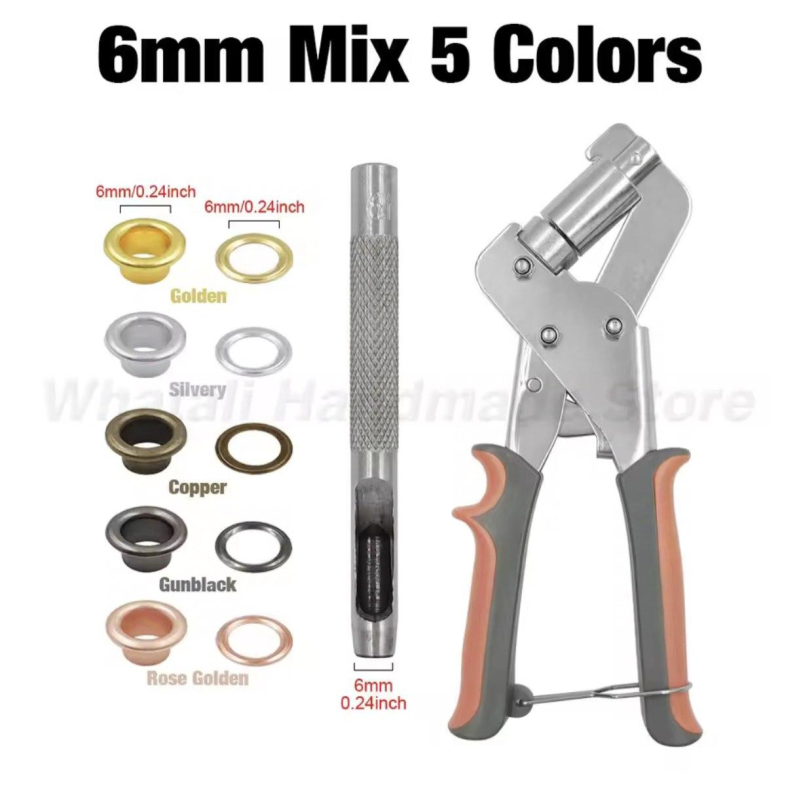 Пристрій для встановлення люверсів 6-9 мм із люверсами різних кольорів