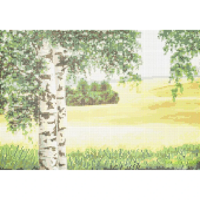 Схема для вишивання бісером. Берези на краю луки.