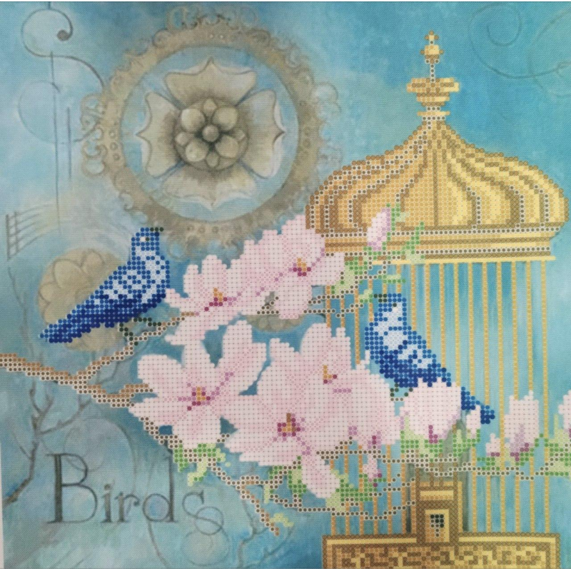 Схема для вишивання бісером. Сині птахи.