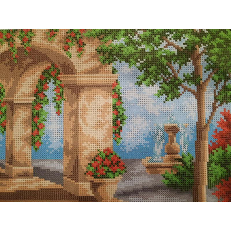 Схема для вишивання бісером. Дворик із фонтаном.