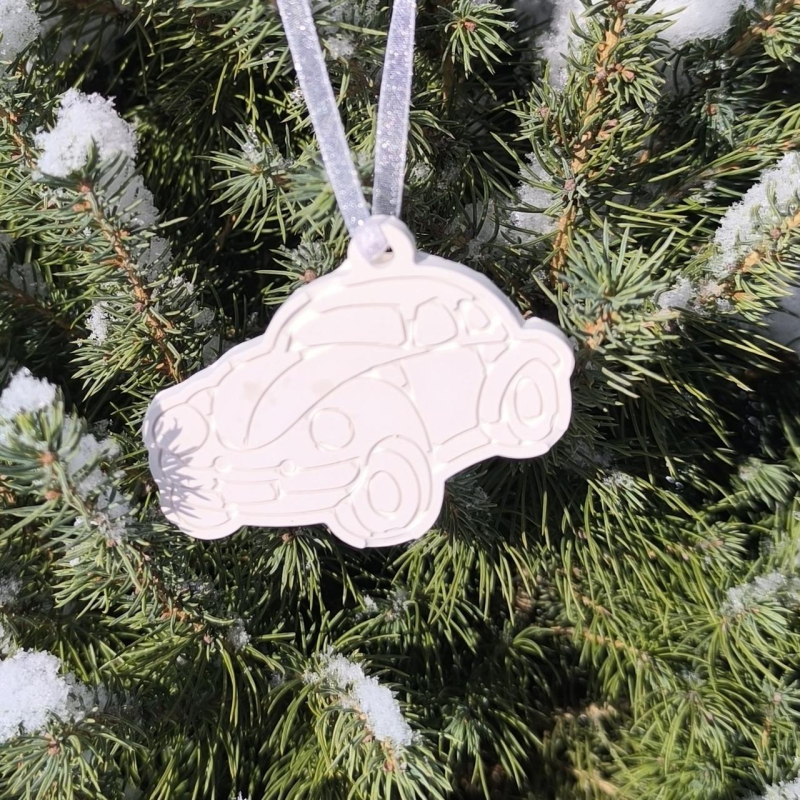 Гіпсова фігурка (барильєф) для розмальовування. Новорічна іграшка, Машинка 4.