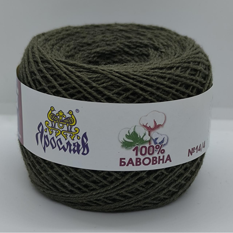 Пряжа бавовняна Ярослав 175 м. Колір: хакі