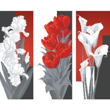 Схема для вишивання бісером. Червоно-сірі тюльпани.