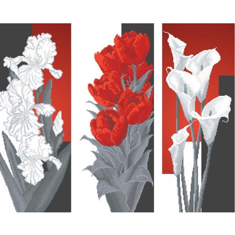 Схема для вишивання бісером. Червоно-сірі тюльпани.