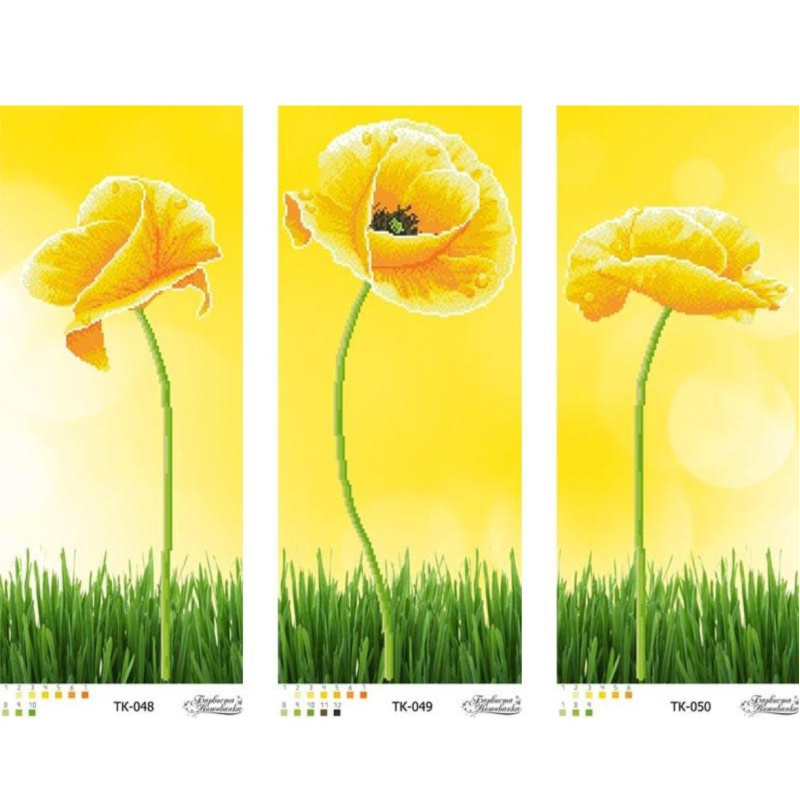 Схема для вишивання бісером. Триптих, сонячні маки.