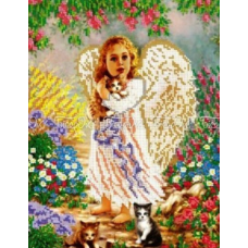 Схема для вишивання бісером. Ангелочок із кошенятами.