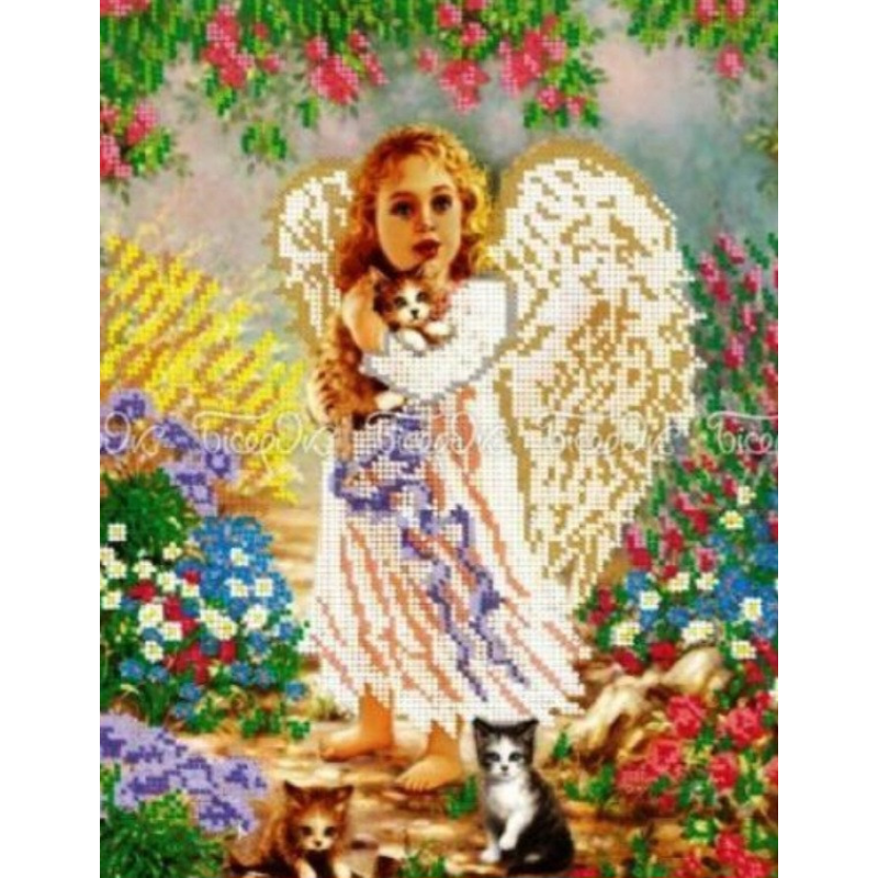 Схема для вишивання бісером. Ангелочок із кошенятами. Схема для вишивання бісером. Ангелочок із кошенятами.