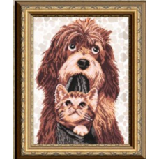 Схема для вишивання бісером.  Собака з кошеням.