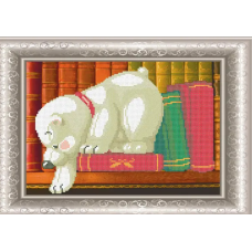 Схема для вишивання бісером. Ведмедик у бібліотеці.