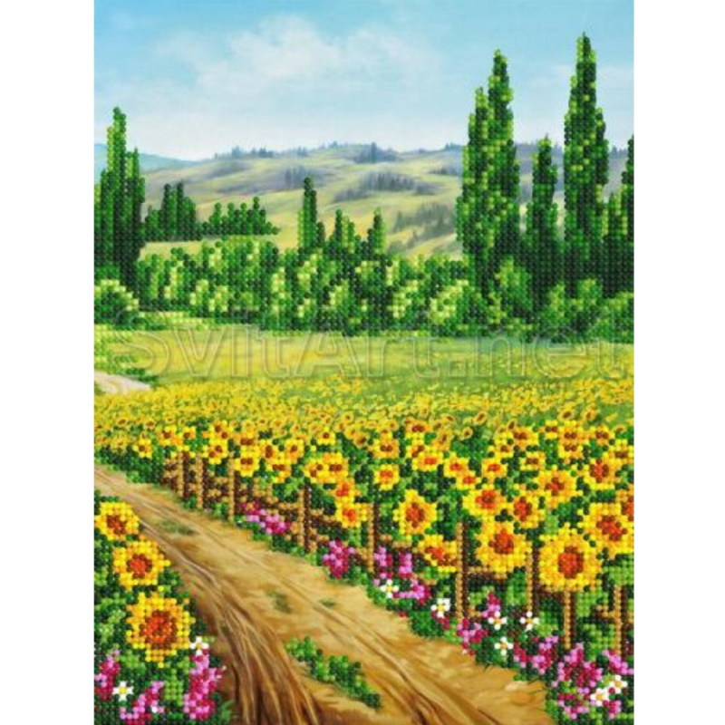 Схема для вишивання бісером. Поле соняшників Схема для вишивання бісером. Поле соняшників