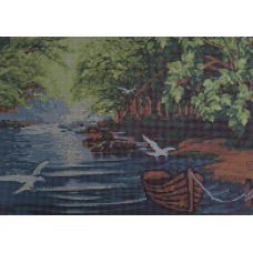 Схема для вишивання бісером. Човен у лісі
