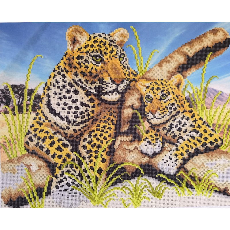 Схема для вишивання бісером. Леопарди в полі