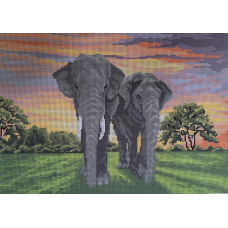 Схема для вишивання бісером. Захід у савані. Слони.