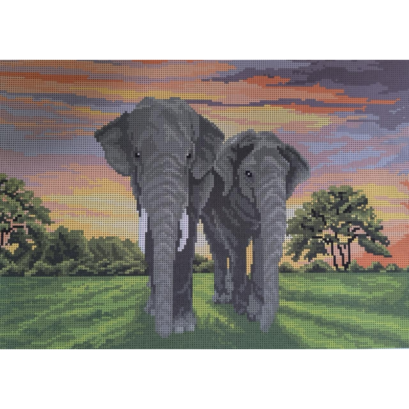 Схема для вишивання бісером. Захід у савані. Слони.