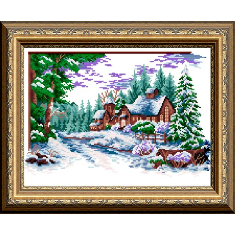 Схема для вишивання бісером. Зимове село. Схема для вишивання бісером. Зимове село.