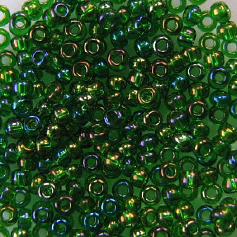 Бісер прозорий, райдужний, зелений 10 г, No10
